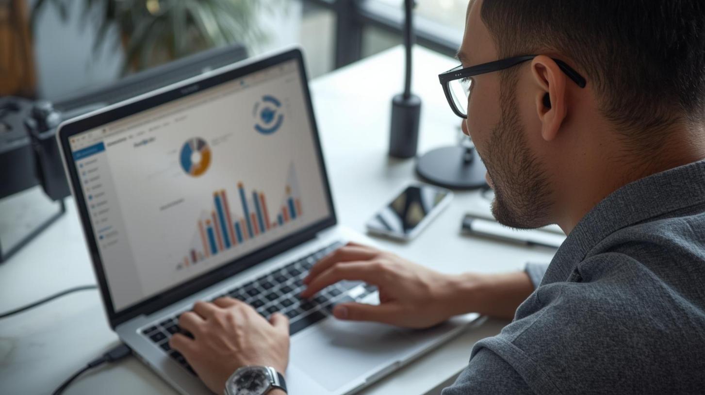 WordPress developer reviews website analytics data while improving SEO performance through technology tools.